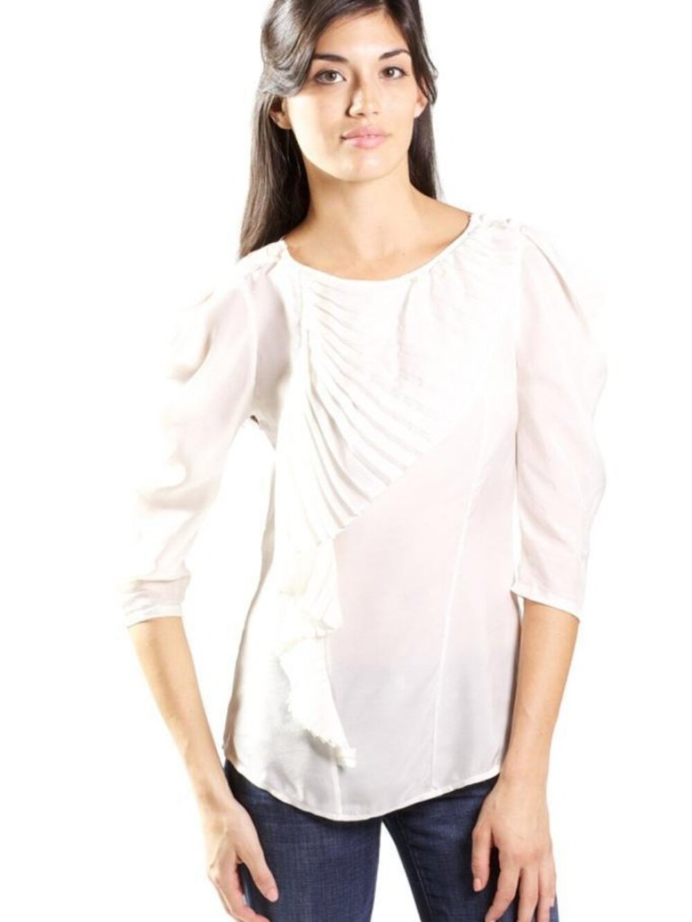 Mackage Silk Top with Pleated fan Detail Blouse in Off White Ivory SLK-TP63 NEW